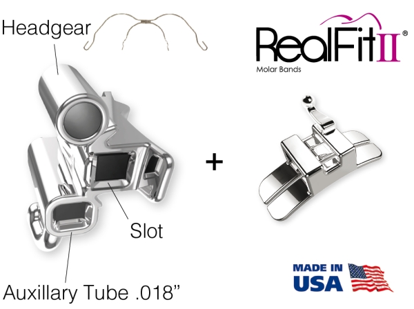 RealFit™ II snap - Bagues de molaires, Kit d'introduction, M. sup., combin. triple + verrou palatal (dent 17, 16, 26, 27)  Roth .022"