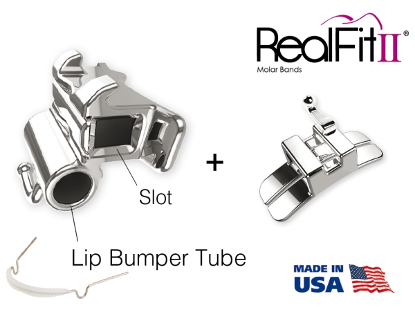 RealFit™ II snap - Bagues de molaires, Kit d'introduction, M. inf., combin. double incl. Lip Bumper + verrou palatal (dent 46, 36)  MBT* .022"
